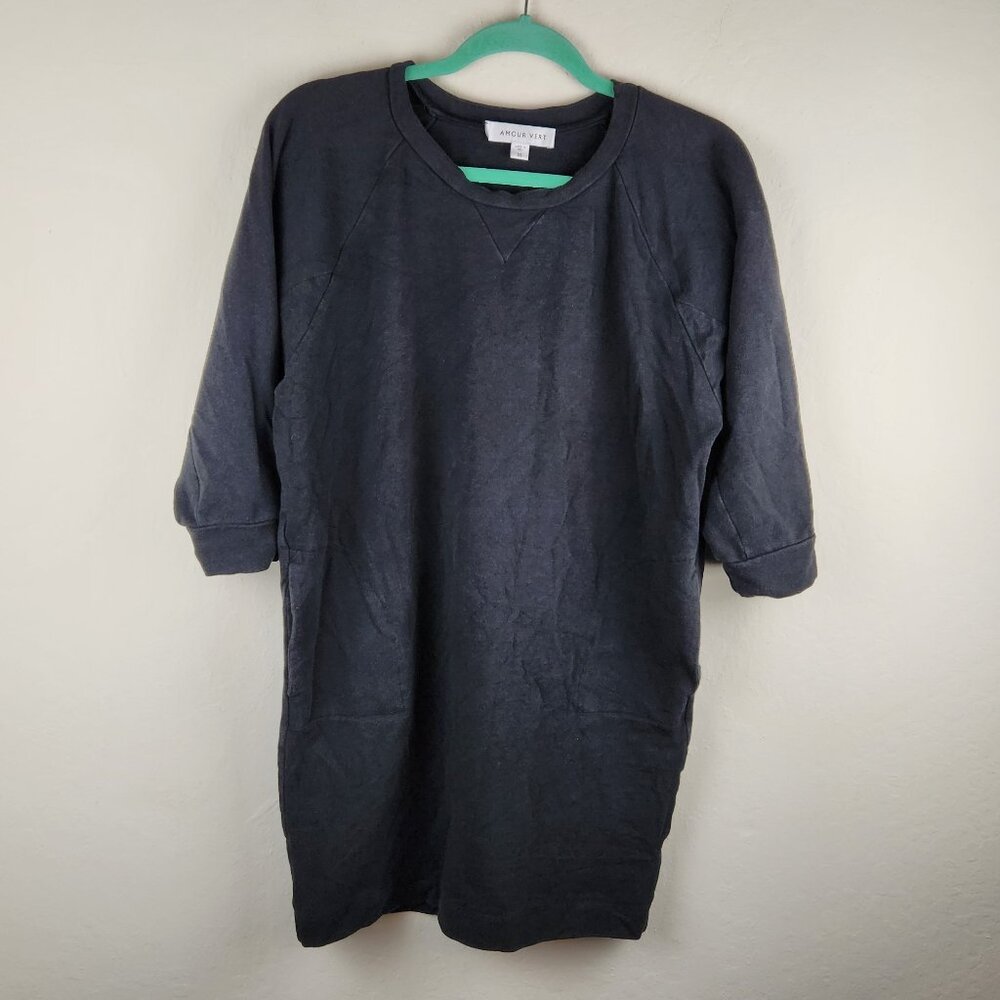 Amour Vert Black 3/4 Sleeve Crewneck Tunic Sweatshirt/Mini Dress sz XS
